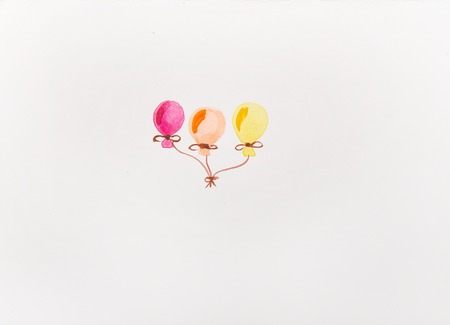 the multi-colored balloons drawn with a water color on a white background. It is possible to use for cards, accessories for a holiday, backgrounds, texturesの写真素材