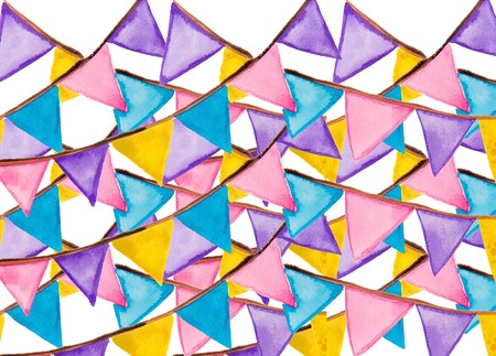 color festive flags a water color drawn with a watercolor. Ornament on birthday, backgrounds, texturesの写真素材