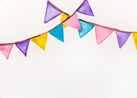 color festive flags a water color drawn with a watercolor. Ornament on birthday, backgrounds, texturesの写真素材