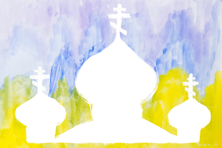 watercolor church or temple silhouetteの写真素材
