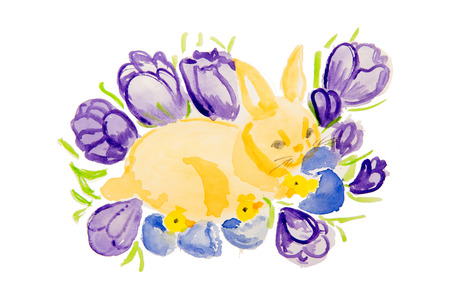 watercolor easter rabbitの写真素材