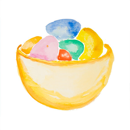 watercolor bowl with easter eggsの写真素材