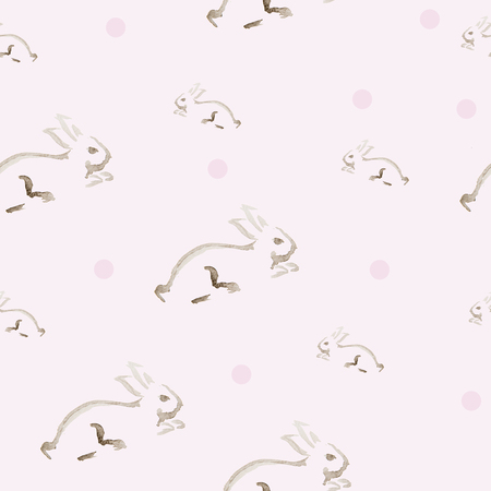 hand painted watercolor rabbit patternの写真素材