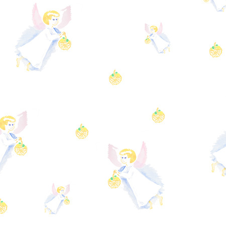 easter angel watercolor pattern isolatedの写真素材