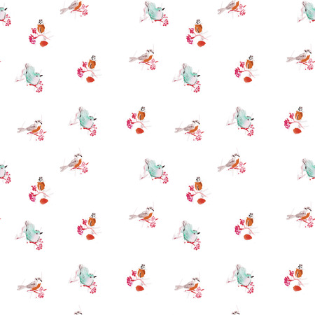hand painted watercolor birds patternの写真素材