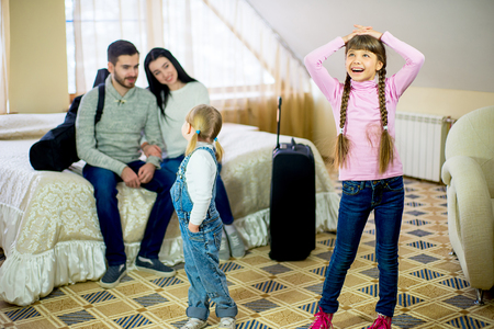 family came to the hotelの写真素材