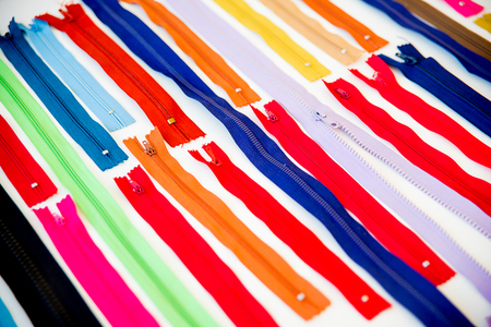 Set of multicolored zippersの写真素材