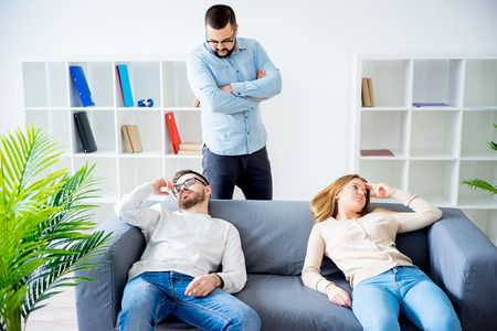 Couple arguing in a marriage counselingの写真素材