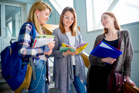 University students on a stairwayの写真素材