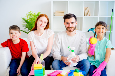 Family cleaning houseの写真素材