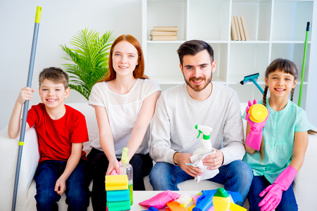 Family cleaning houseの写真素材