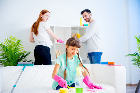 Family cleaning houseの写真素材