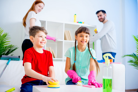 Family cleaning houseの写真素材