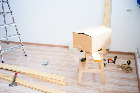 Carpenter tools on floorの写真素材