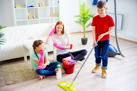 Family cleaning houseの写真素材