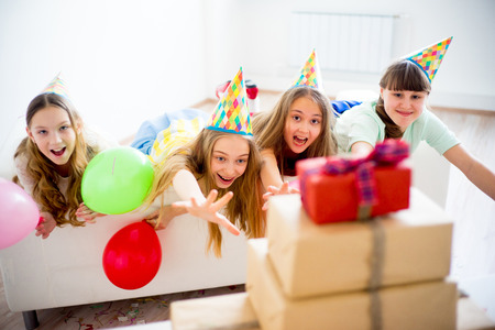 Girls celebrating birthdayの写真素材