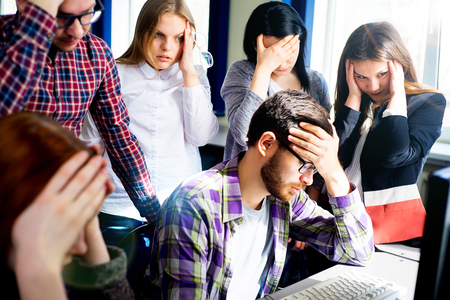 Students working on computersの写真素材