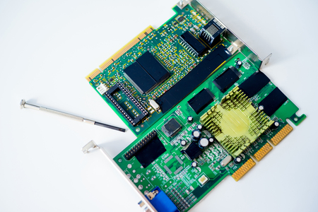Set of computer hardware on a tableの写真素材