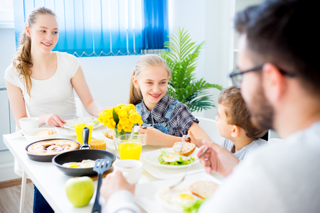 Family having breakfastの写真素材