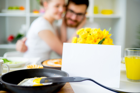 Couple eating breakfast in the morning valentines dayの写真素材