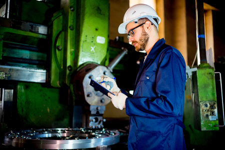 Worker with lathe