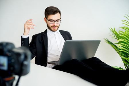 Male video bloggerの写真素材