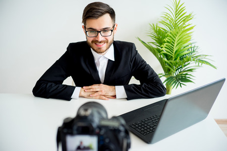 Male video bloggerの写真素材
