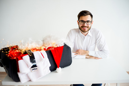 Guy dressing up as Santa Clausの写真素材