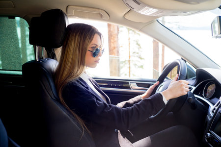 Girl driving a carの写真素材