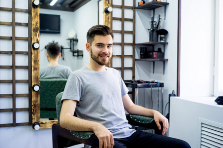 Guy at a barbershopの写真素材