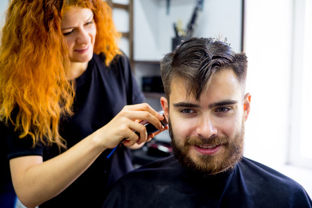 Man at a hair salonの写真素材