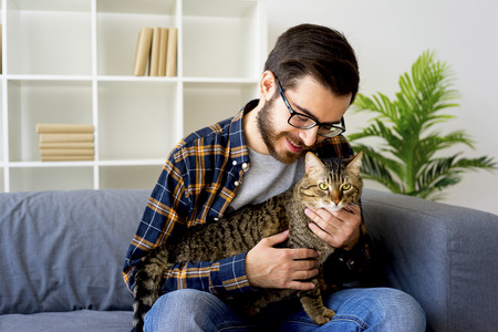 Man with a catの写真素材