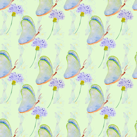 Watercolor illustration of a butterfly on a flowerの写真素材