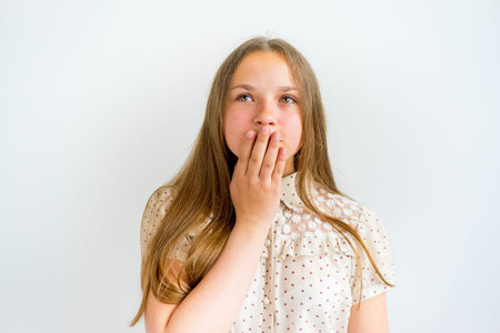 A portrait of a girl showing emotionsの写真素材
