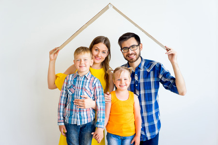 Family moving into new houseの写真素材