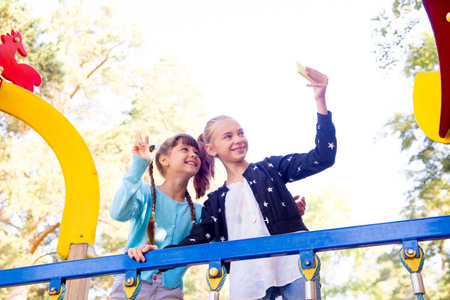 Kids on playgroundの写真素材