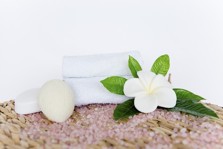 An image of different spa things on a tableの写真素材