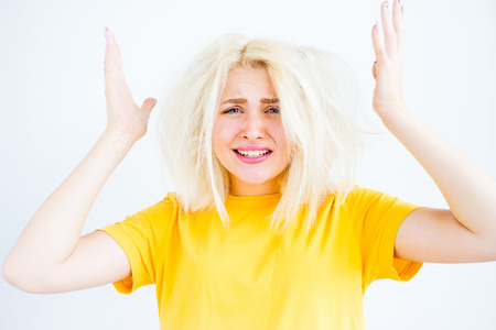 Girl with bad hairの写真素材