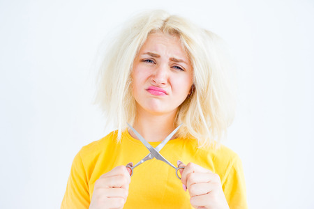 Girl with bad hairの写真素材