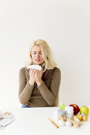 Girl having fluの写真素材