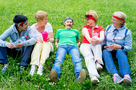 Senior people in a parkの写真素材