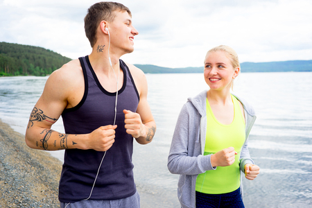 Couple working outの写真素材