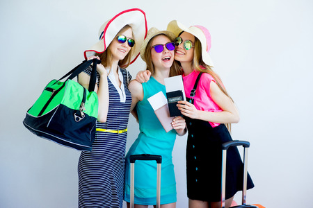 Friends going to a seasideの写真素材