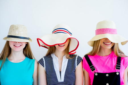 Three girls having fun on vacationの写真素材