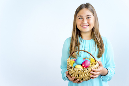 Girl with easter eggの写真素材