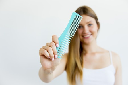 Girl with bad hairの写真素材