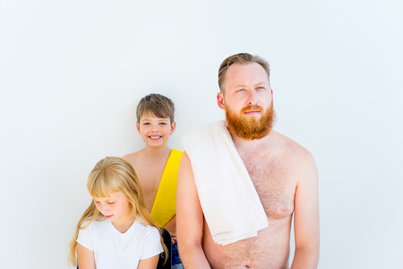Family brushing teethの写真素材