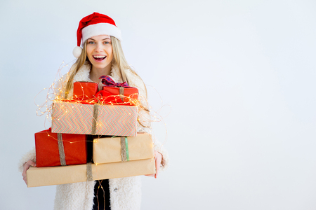 Girl with christmas giftの写真素材