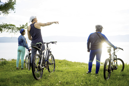 People travelling on a bicycleの写真素材