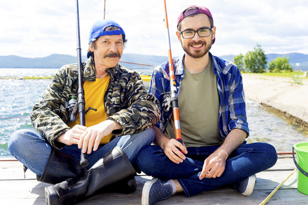 Father and son fishingの写真素材